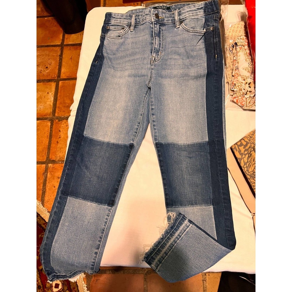 Lauren By Ralph Lauren Women's BOHO Skinny Ankle Jeans, Raw Hem. Size 10
